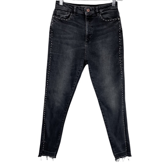 DL1961 Chrissy Ultra High Rise Skinny Black Denim Jeans Stud Embellished Sz 29 - Picture 2 of 11